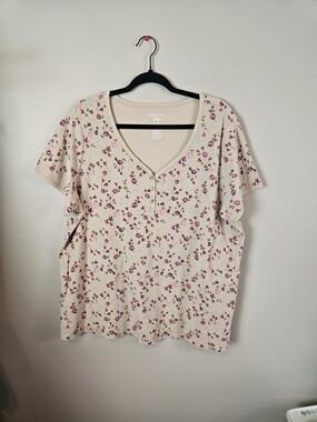 Essentials by Target Women's Cream Floral Henley Top - Pink Print